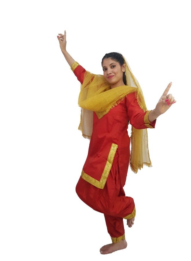BookMyCostume Punjabi Giddha Baisakhi Folk Dance Costume for Girls and Females | Golden & Red | Without Jewellery 10-12 Years - Image 2